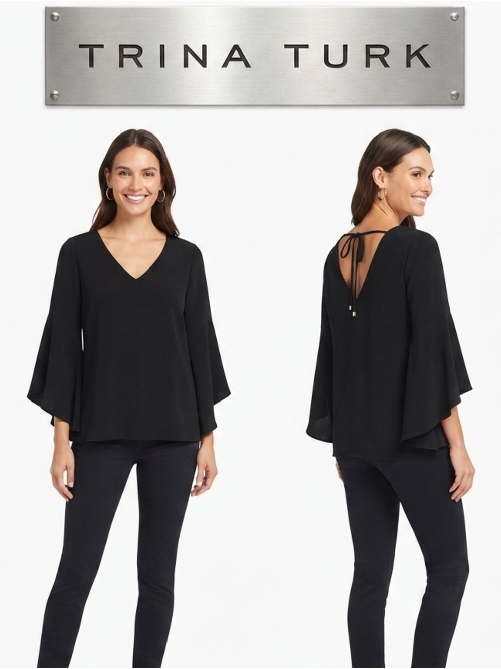 Trina Turk Los Angeles Angel Sleeve Back Neck Tie Blouse S